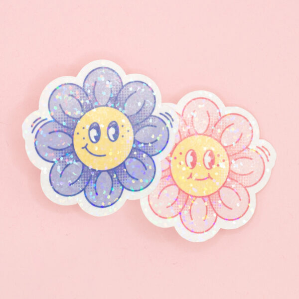 sticker fleur coloré qui sourit